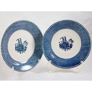 Vtg Royal China USA Currier & Ives Blue Saucer Low Water Mississippi Steamboat